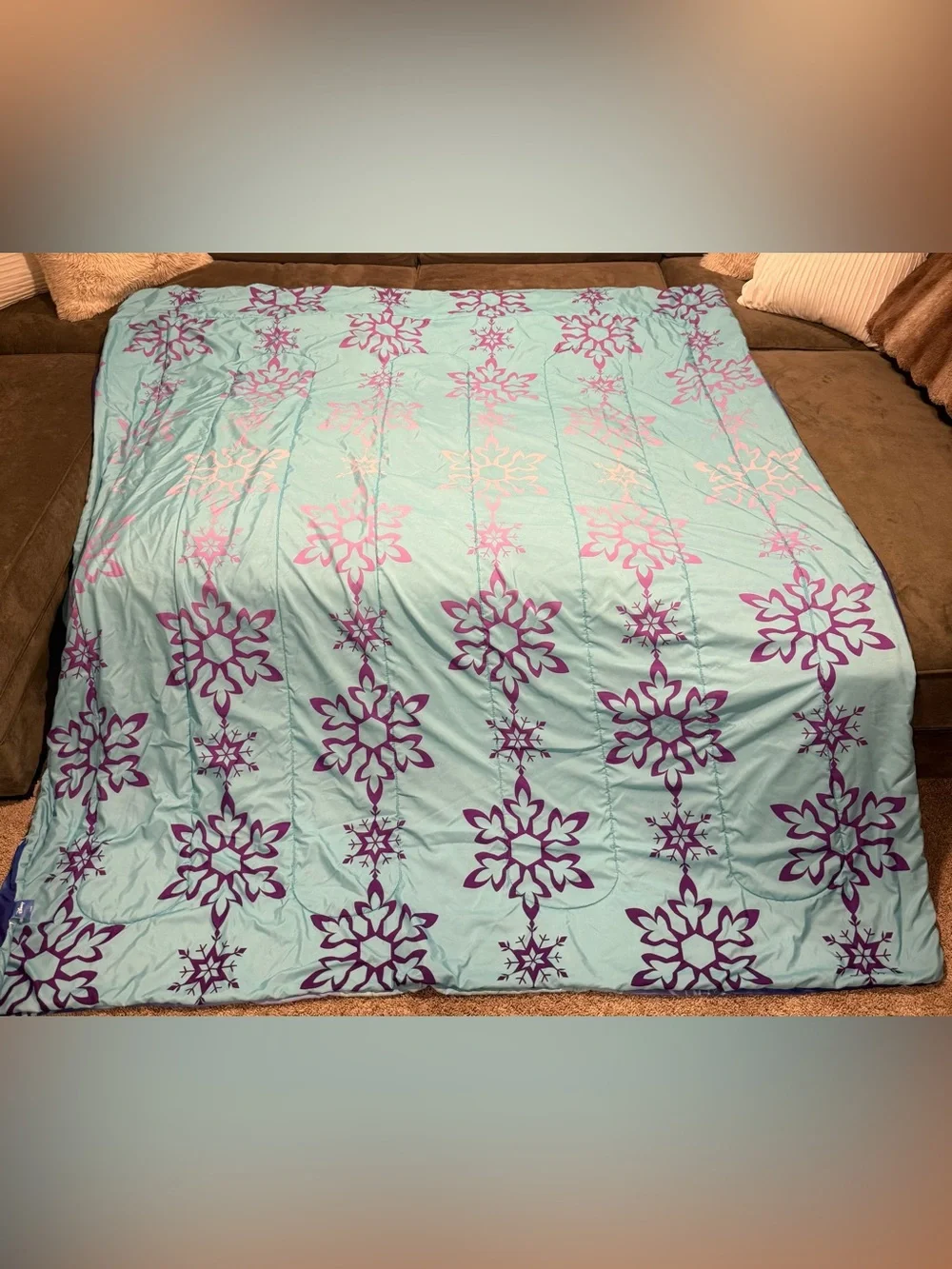 Disney Frozen Elsa Full Size Comforter Reversible Blue Purple Snowflakes